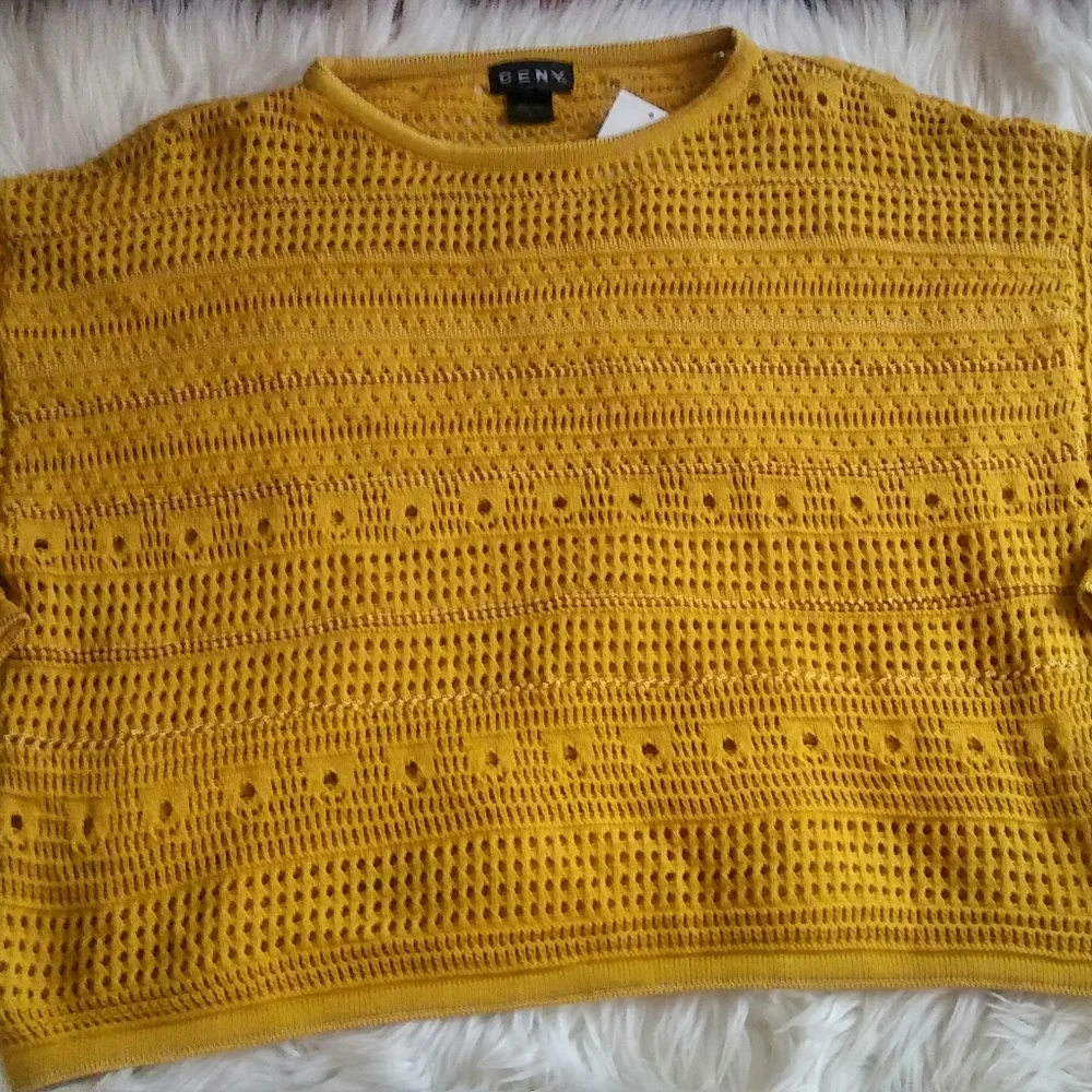 Cotton Emporium Pointelle Boat Neck Gold Sweater